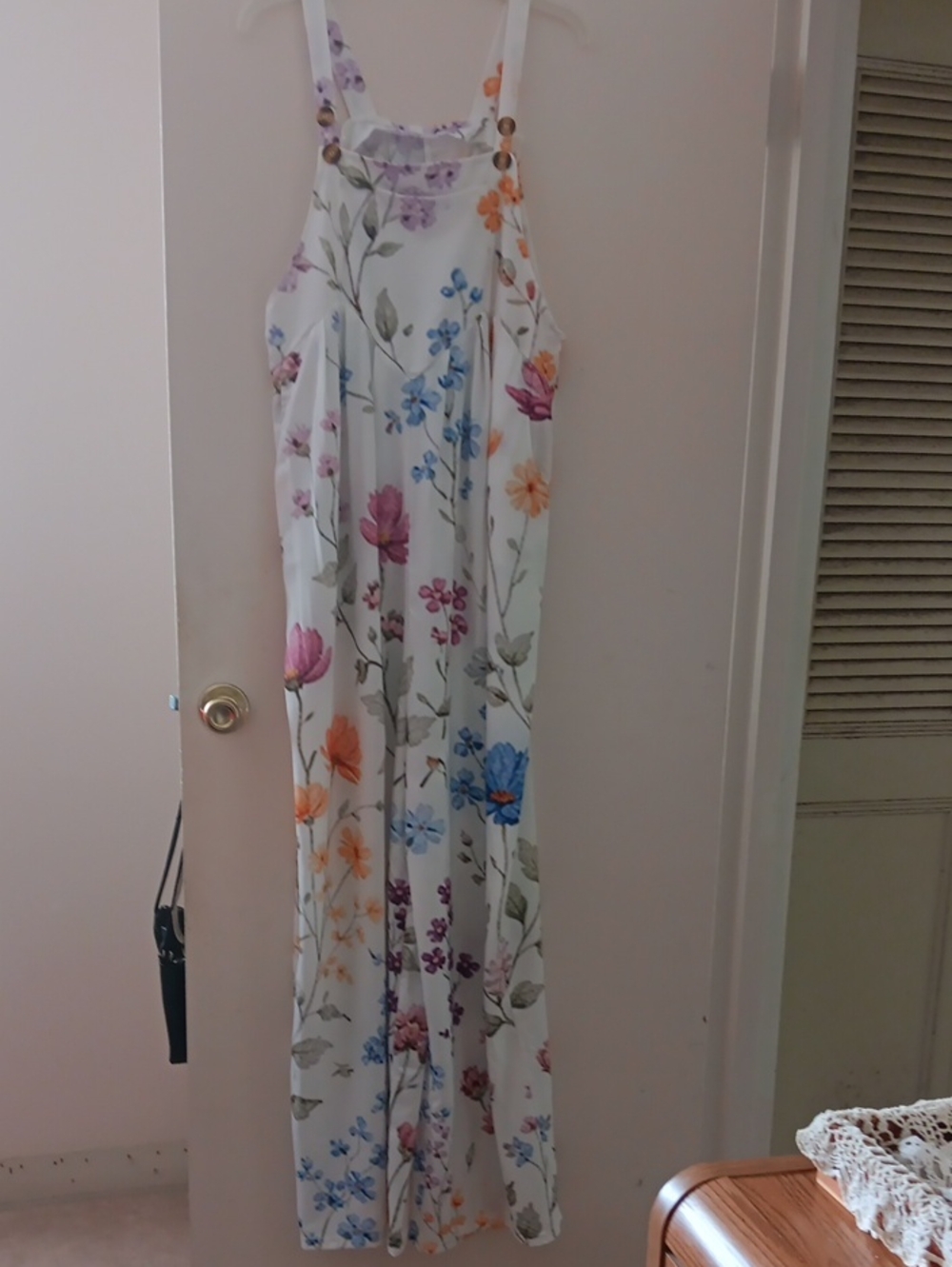 Floral Print Overall in White with Multicolor Flowers